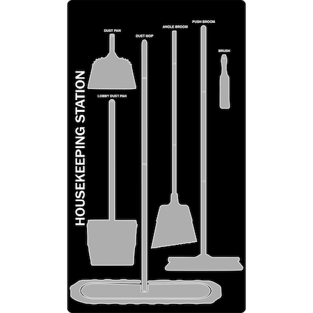 5S Supplies 5S Housekeeping Shadow Board Broom Station Version 2 - Black Board / Gray Shadows HSB-V2-BLACK/GRAY-KIT